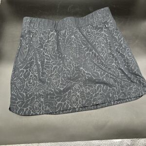 Orvis Skirt Skort XL Black Floral Embossed Print Pockets Tennis Golf Stretch